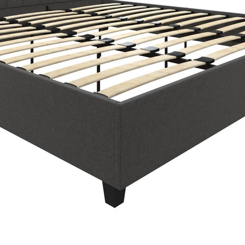 DHP Platform Bed Faux Leather Upholstered Tufted Headboard King Size Gray Linen - Picture 4 of 7