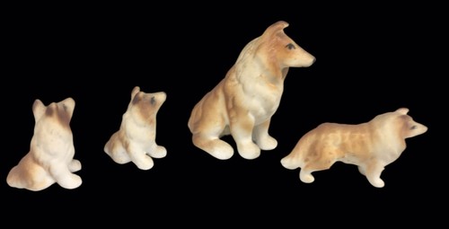 Miniature Porcelain Collie Dog Family Figurines 4 Canine Pups Smooth Matte - Imagen 6 de 10