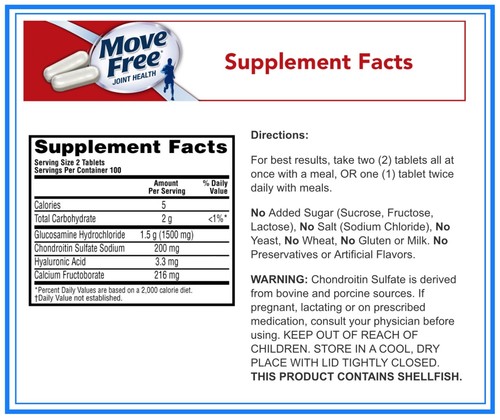 MOVE FREE , 200 Tablets, Move Free Advanced Joint Supplement,Schiff, Glucosamine - Picture 9 of 12