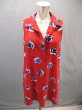 BANANA REPUBLIC Size 10 Red Floral Stretch Sleeveless 1/2 Button Shirt Dress 104
