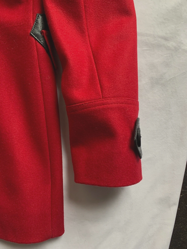 Girls Kids SAKS 5th Avenue Wool Pea Coat leather accents pleat waist Red Size L - Picture 6 of 8