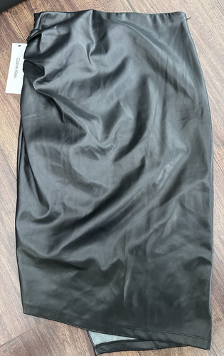Falda midi de cuero sintético para mujer Calvin Klein lado apresurado envolvente sintética negra talla 16 - Imagen 6 de 7