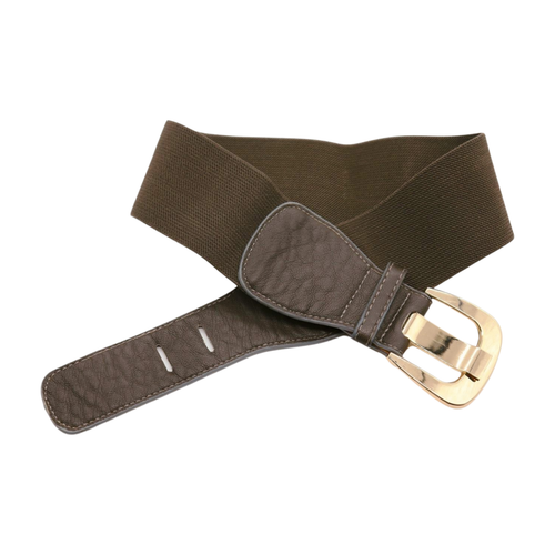 Women Olive Green Faux Leather Elastic Belt Hip High Waist Gold Metal Buckle S - Picture 3 of 11