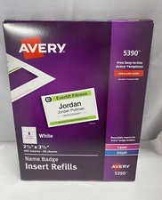 NEW 5390 Avery Insert Badge Refill, Fits 2-1/4"x3-1/2", 400/Count (A1)