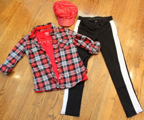New Red Hat Justice Plaid Shirt Black Jeans Sz 10R 12 Sequins Lot - Picture 4 of 4