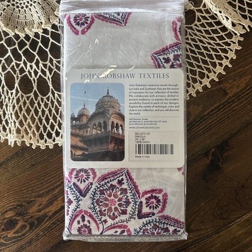 NWT John Robshaw Bita Euro Sham 26 x 26” Cotton BEU-BTA-26 Pink Navy Blue - Picture 3 of 5