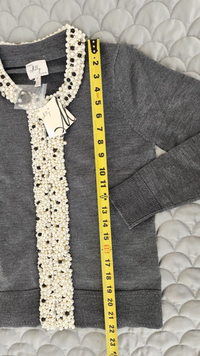 NWT Milly Of New York M Faux Pearls Beaded Merino Wool Crewneck Hooks Gray - Picture 13 of 14