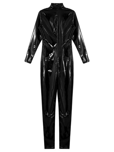 DE Frauen Wetlook Catsuit Bodysuit Leder mit Reißverschluss Ganzkörper Kostüm - Picture 10 of 34