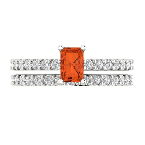 1.16Ct Red Gemstone Emerald Cut 14K/18K Gold Promise Wedding Bridal Ring set