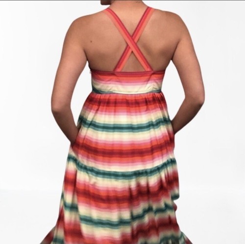 J Crew Streifen Stufen Maxi langes Kleid Sommer Wassermelone mit Taschen Gr. 2 Ret $ 228 - Bild 3 von 5