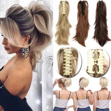 New Thick Large Claw Clip On Ponytail Bendable Extensions As Human Fake Hair US