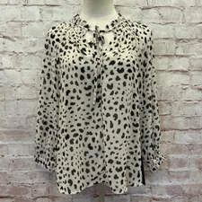 Collective Concepts Womens S Popover Blouse Ivory Cheetah Ruffle Tie Neck Sheer