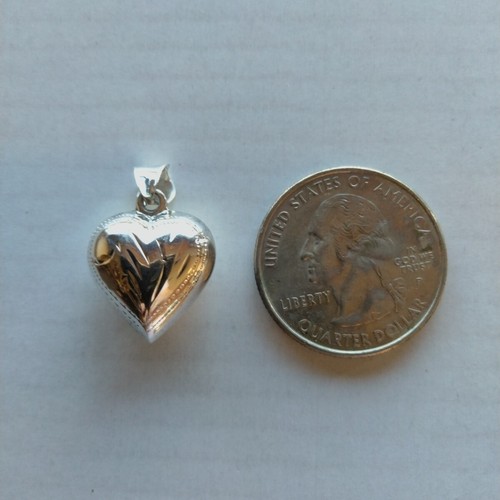 Ciondolo cuore gonfio argento sterling - design lucido e strutturato vintage - Foto 6 di 6