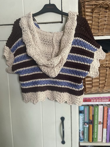 Zara Crocheted Knit Hooded Striped Pullover Top Size Small - Picture 6 of 10