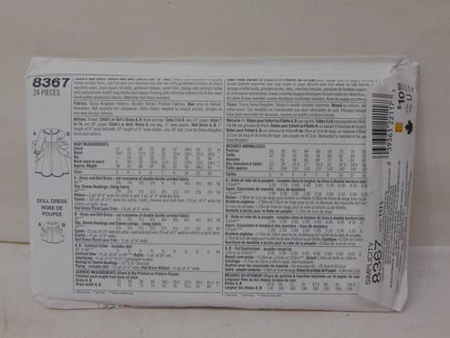 UNCUT SIMPLICITY DAISY KINGDOM PATTERN 8367 GIRL & DOLL DRESS SZ KK 7,8,10,12 - Picture 3 of 3