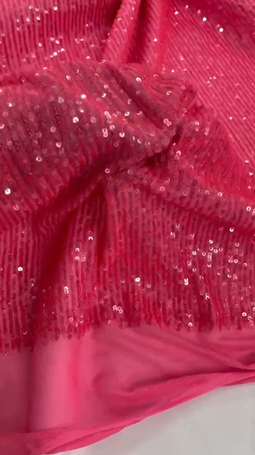 Mille Stripe Spandex Sequins - Hot Pink 4 Way Stretch Lace Spandex Mesh by Yard - Video 1 of 1