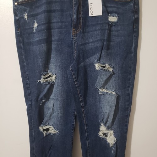 Tricot Womens Stretch Distressed Blue Jeans Style TR8010 Slim Fit Boyfriend 2XL - Picture 2 of 8