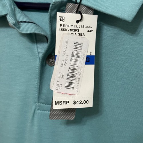 Perry Ellis Polo Golf Shirt Men Size XL Aqua Sea Light Blue Short Sleeve Collar - Picture 9 of 11