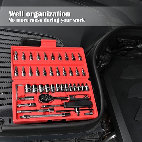 46 PCS 1/4 inch Drive Socket Ratchet Wrench Set With Bit Socket Set Storage Case - Picture 6 of 7