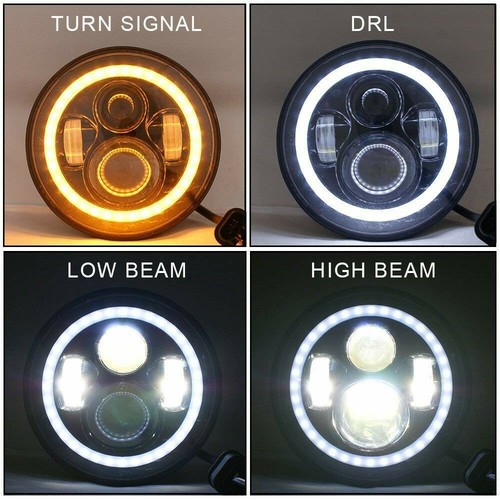 Jeep Led 7 inch round Headlights , Amber signals, high Low beam & fog lights - Picture 7 of 11
