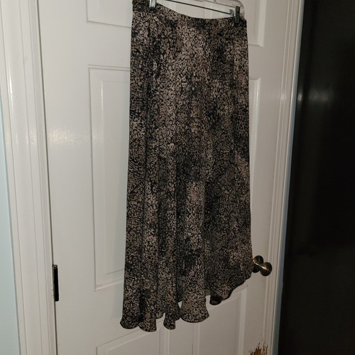 Black Tan Animal Print Chiffon Pullon Reversible Full Midi Long Skirt M - Picture 5 of 5
