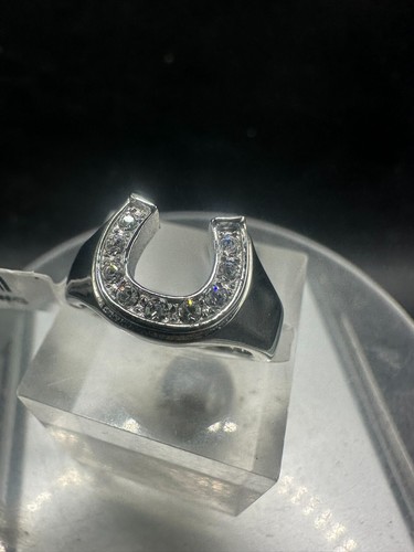 Ladies horseshoe ring cz silver stainless steel pave stamped classy flat 10616 - Picture 6 of 7