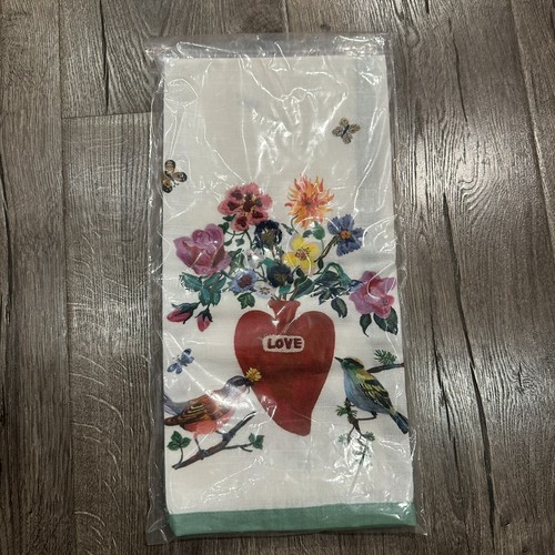 New NWT Nathalie Lete Anthropologie Heart Love Birds Dish Towel Cotton 28x 21” - Picture 5 of 5