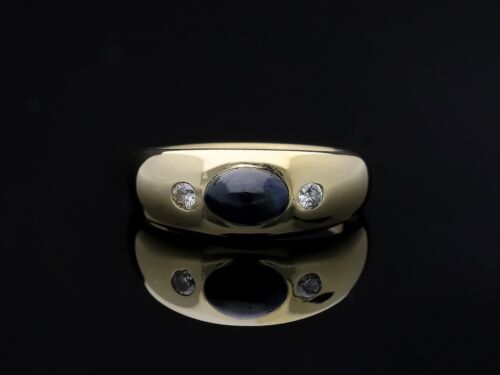 vintage Gypsy Ring Brillanten Saphir 585 Gelb Gold 14 Karat Damen Herren Ring - Afbeelding 1 van 4