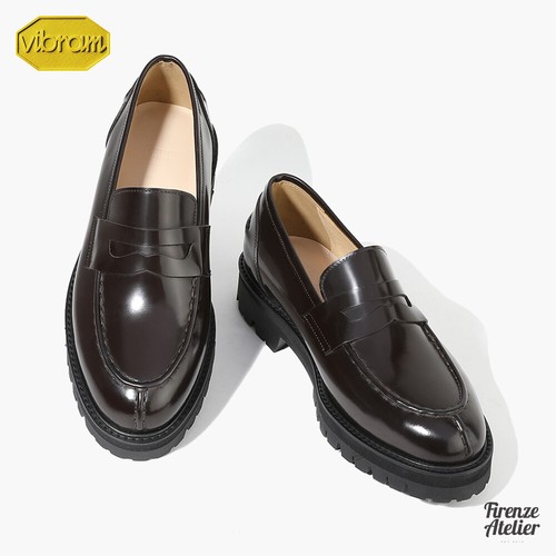 Firenze Atelier Men's Brown Cow Leather Split Toe Penny Loafers W/ Vibram Sole - Picture 1 of 14