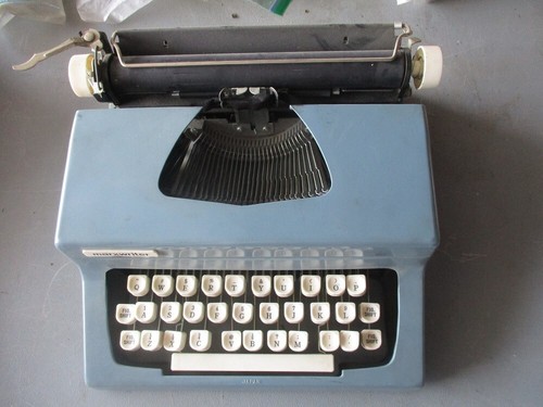 Máquina de escribir Marxwriter vintage años 70 azul completa limpia Marx Toy Company