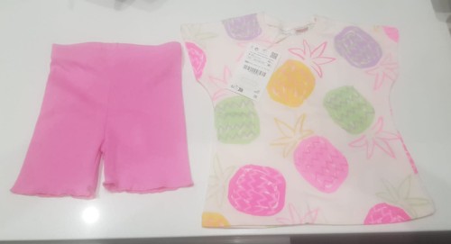 Zara Multi-Coloured Pineapple T shirt and Pink Shorts. Size 9 - 12M (80cm). - Picture 1 of 3