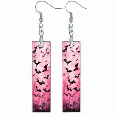 Gothic Bats Halloween Bar Earrings NO PLATING NO TARNISHING Graphic Art Print