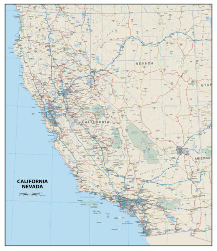 USA California & Nevada Road Wall Map 80 x 92 cm Laminated | eBay