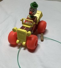 Vintage 1965 Fisher-Price Jalopy Clown in Car Pull Toy Antique