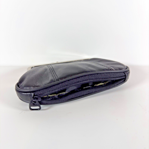MÜNZBÖRSE neu weiches schwarzes Leder Kussverschluss und Reißverschluss Oma Kern Boho Vibe - Bild 3 von 4