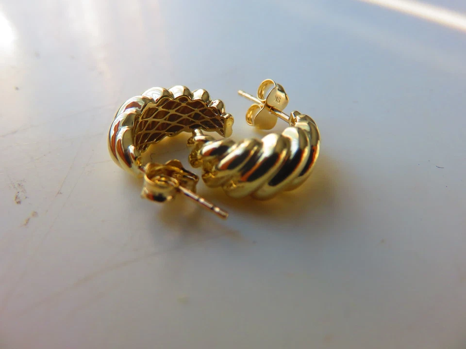 Gold Stud Hoop Look Earrings 9 Carat Yellow Butterfly Closure Chunky - Image 3 of 4