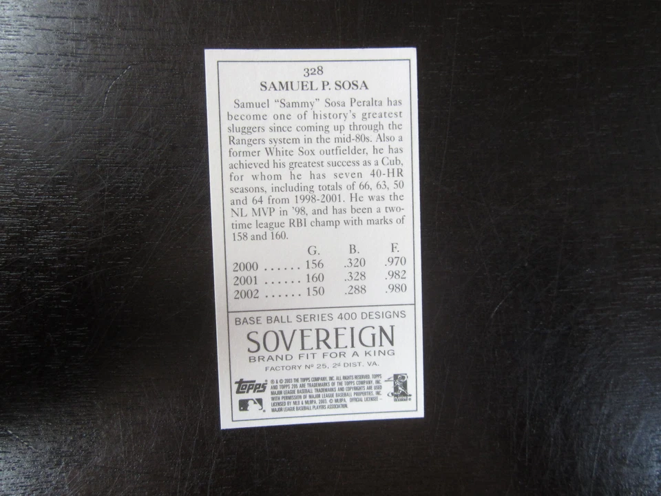 2003 Topps 205 Mini # 328 Sammy Sosa Sovereign Black Back (B18) Chicago Cubs - Image 2 of 2