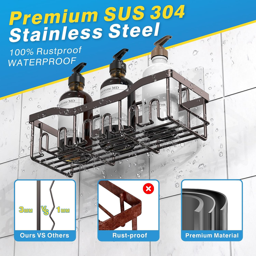 Rustproof No-Drill Adhesive Shower Caddy Bathroom Organizer Storage