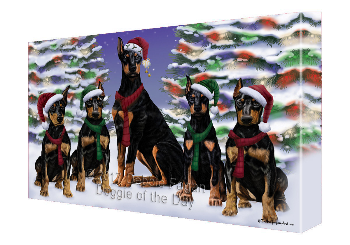 Doberman Pinschers Dog Christmas Family Portrait Holiday Canvas Wall Art Doberman Pinschers Dog Christmas Family Portrait Holiday Canvas Wall Art