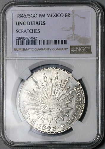 1846/5-Go NGC UNC Mexico 8 Reales Guanajuato Rare OD Coin POP 1/0 (24120901C) - Picture 5 of 6