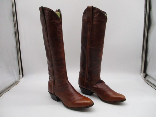 Tony Lama Brown Leather Tall Riding Upper Calf-Knee High Boots Womens Size 5.5 M - Picture 1 of 10