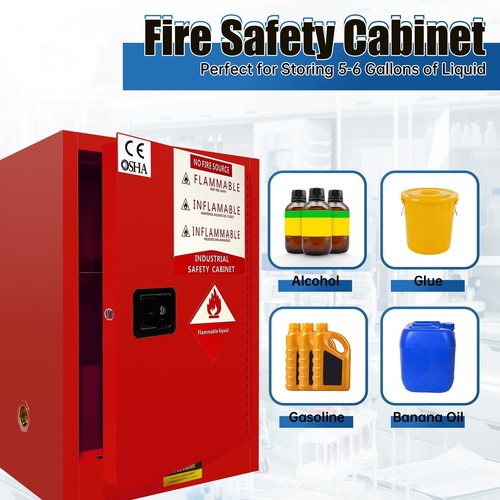 16 Gallon Flammable Safety Cabinet Liquid Storage Adjustable Shelf Red - Picture 5 of 7