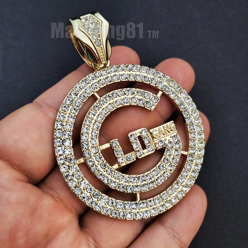 Hip Hop Gold Plated Iced GLO GANG Pendant & 10mm 18" ~ 30" Cuban Chain Necklace - Picture 5 of 15
