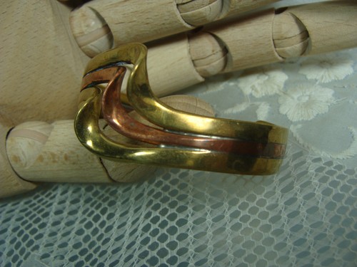 VTG Artisan MIxed Metal Brass Copper Modernist Layered Wave Heavy Cuff Bracelet - Picture 8 of 17