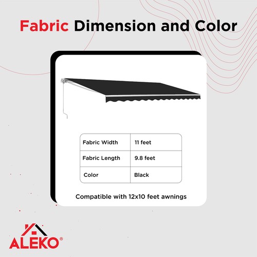 ALEKO Stoff Ersatz für einziehbare Markise 12 x 10 Fuß schwarze Farbe - Bild 6 von 7