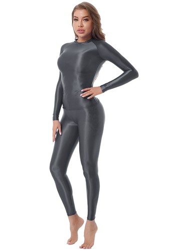 Women's Two-piece Glossy Sport Suits Long Sleeves Shirts with Athletic Pantyhose - Bild 43 von 45