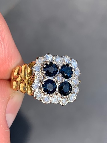 18ct gold diamond sapphire cluster ring 1970s 7.6 grams - Picture 5 of 10