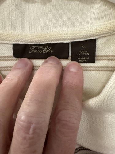 Mens Vintage Tasso Elba Golf Polo Shirt Ivory Black Tan Striped S - Picture 3 of 15