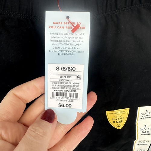 Leggings Capri Cat & Jack Bambini Ragazze Nero Ebano Pull On Small 6 6X Durevoli Nuovi con etichette - Foto 3 di 8