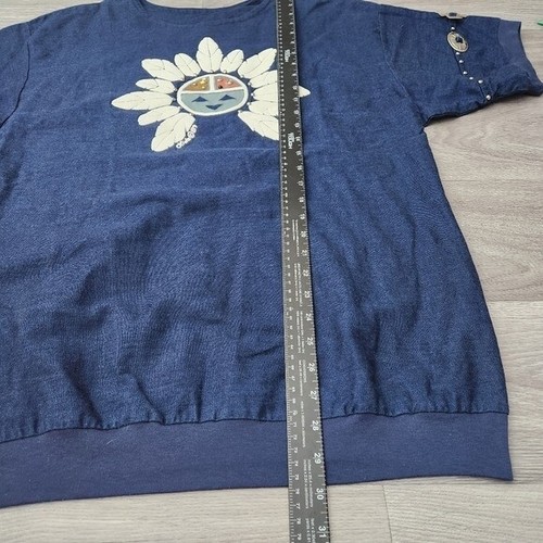 Vintage Lida Souers blau Top L Indianer verziert Feder Azteken 80er - Bild 7 von 15